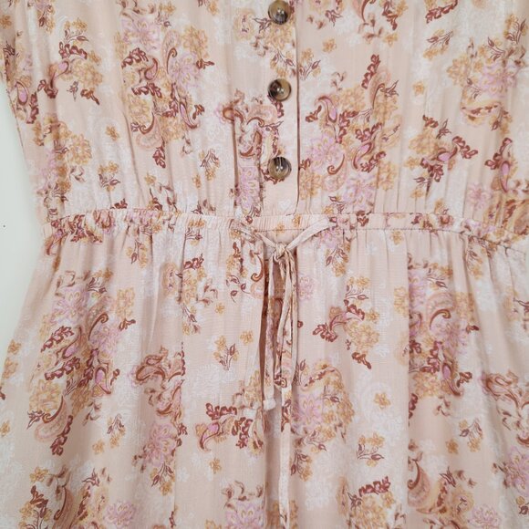 Lucky Brand Size L Floral Print Button Front Boho Shirt Midi Dress with Pockets - Picture 4 of 9